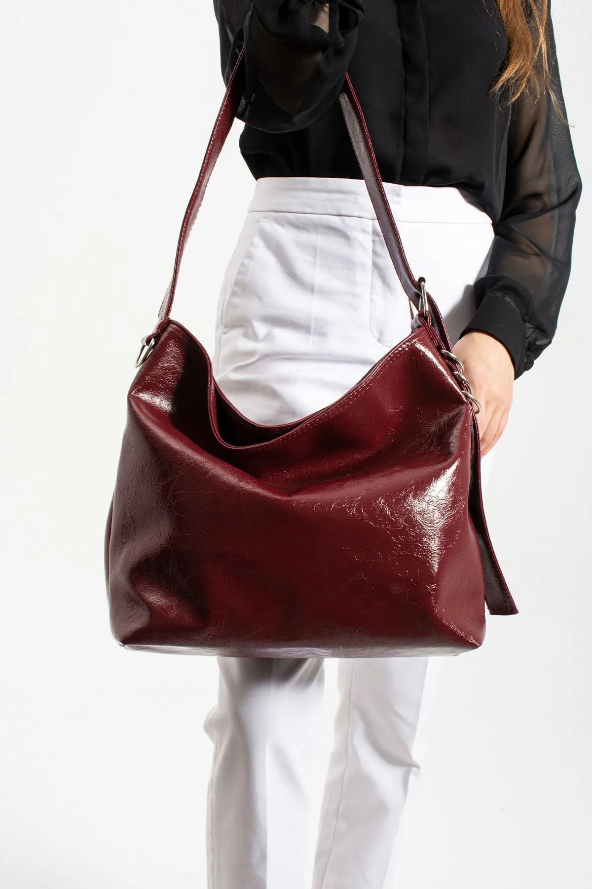 Large Red Cross Body Bucket Bag