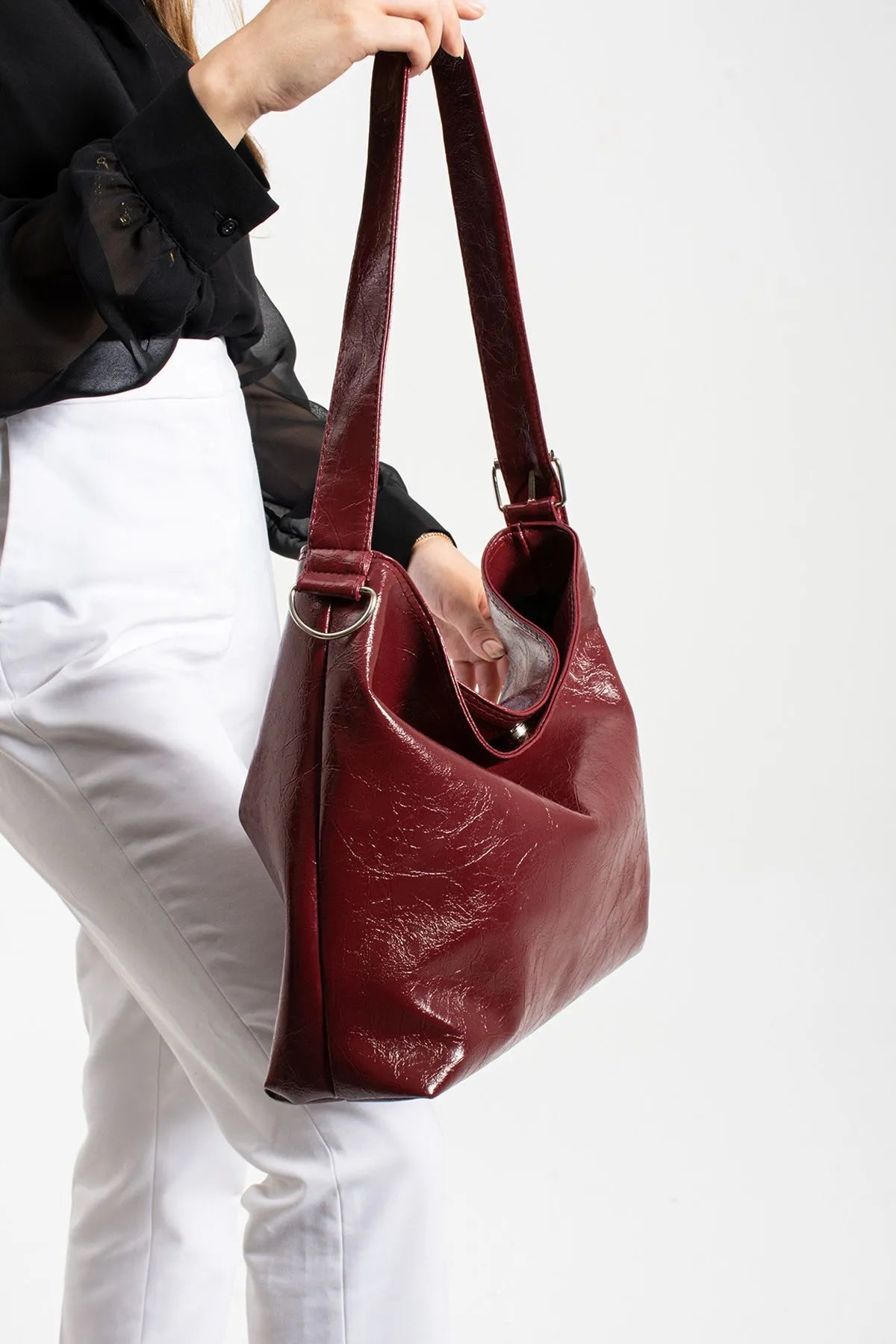 Large Red Cross Body Bucket Bag