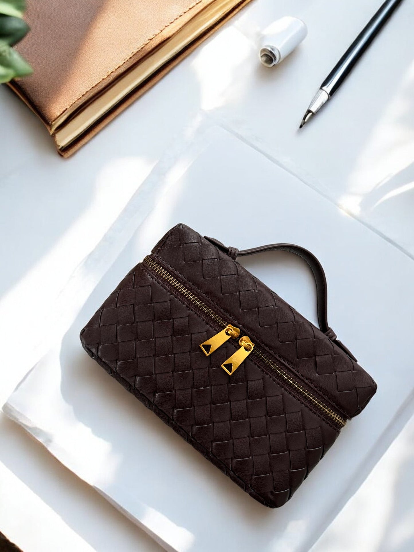 Woven Burgundy Handbag with Strap