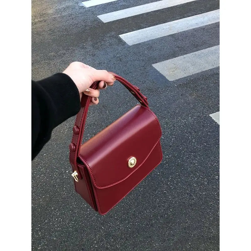 Cute Square Shaped Burgundy Hand Bag