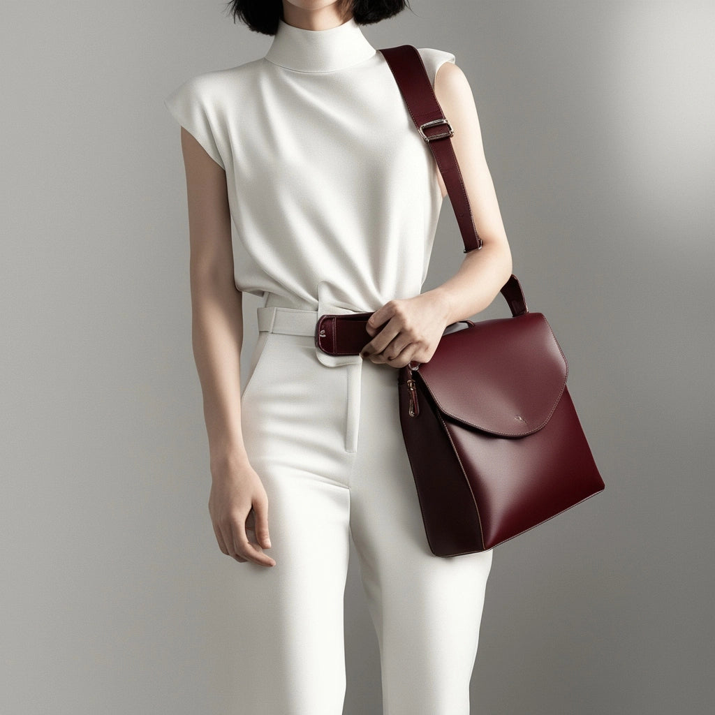 Neutral Looks with a Dark Red Shoulder Bag