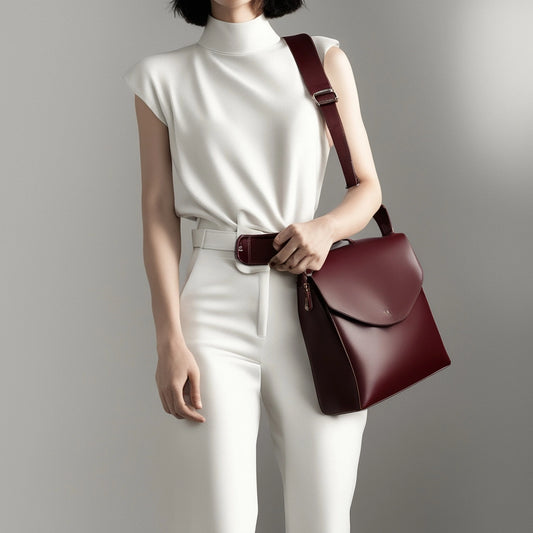 Neutral Looks with a Dark Red Shoulder Bag