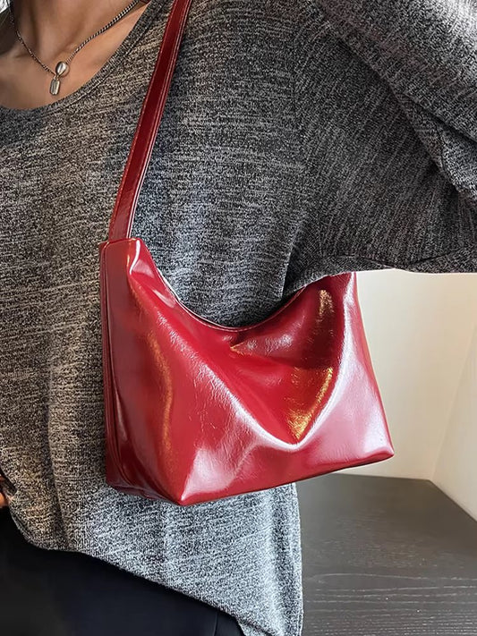 Glossy Surface Burgundy Red Underarm Bag