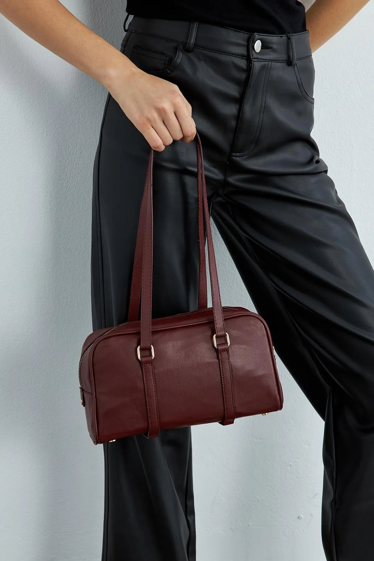 Dark Red Bag with Long Double Handle