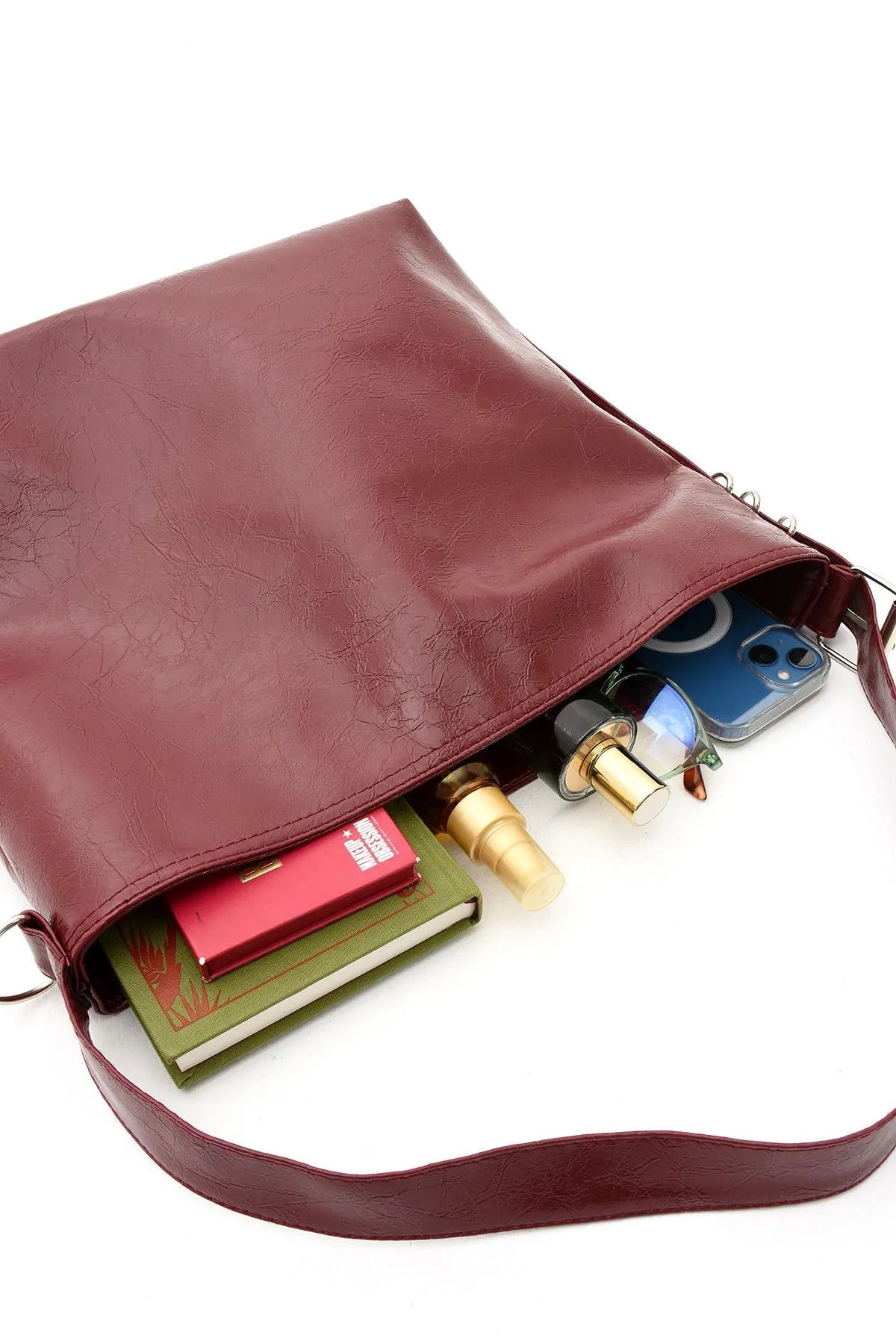 Large Red Cross Body Bucket Bag