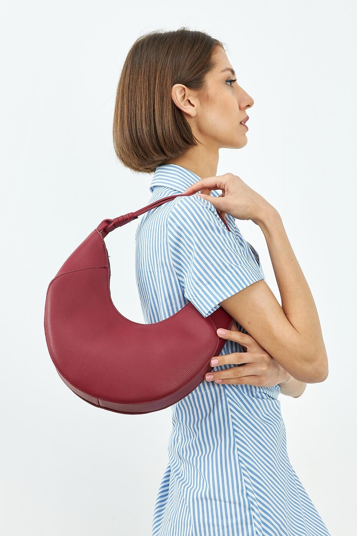 Deep Red Bag with Crescent Shape