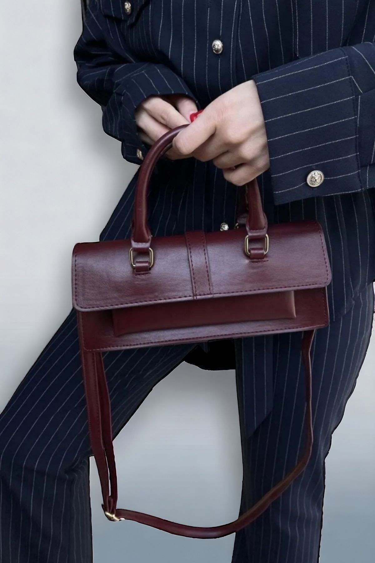 Red Vintage Bag with Handle and Strap