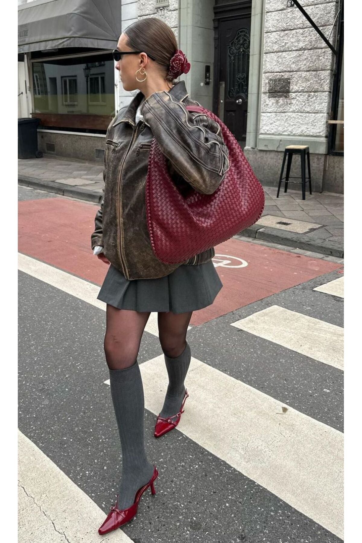 Braided Red Retro Shoulder Bag