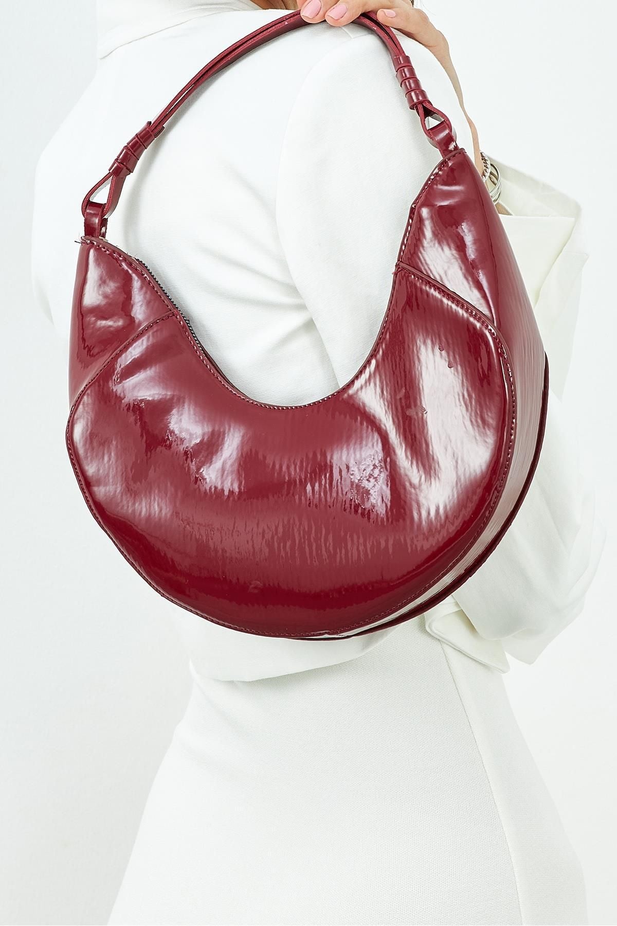 Deep Red Bag with Crescent Shape