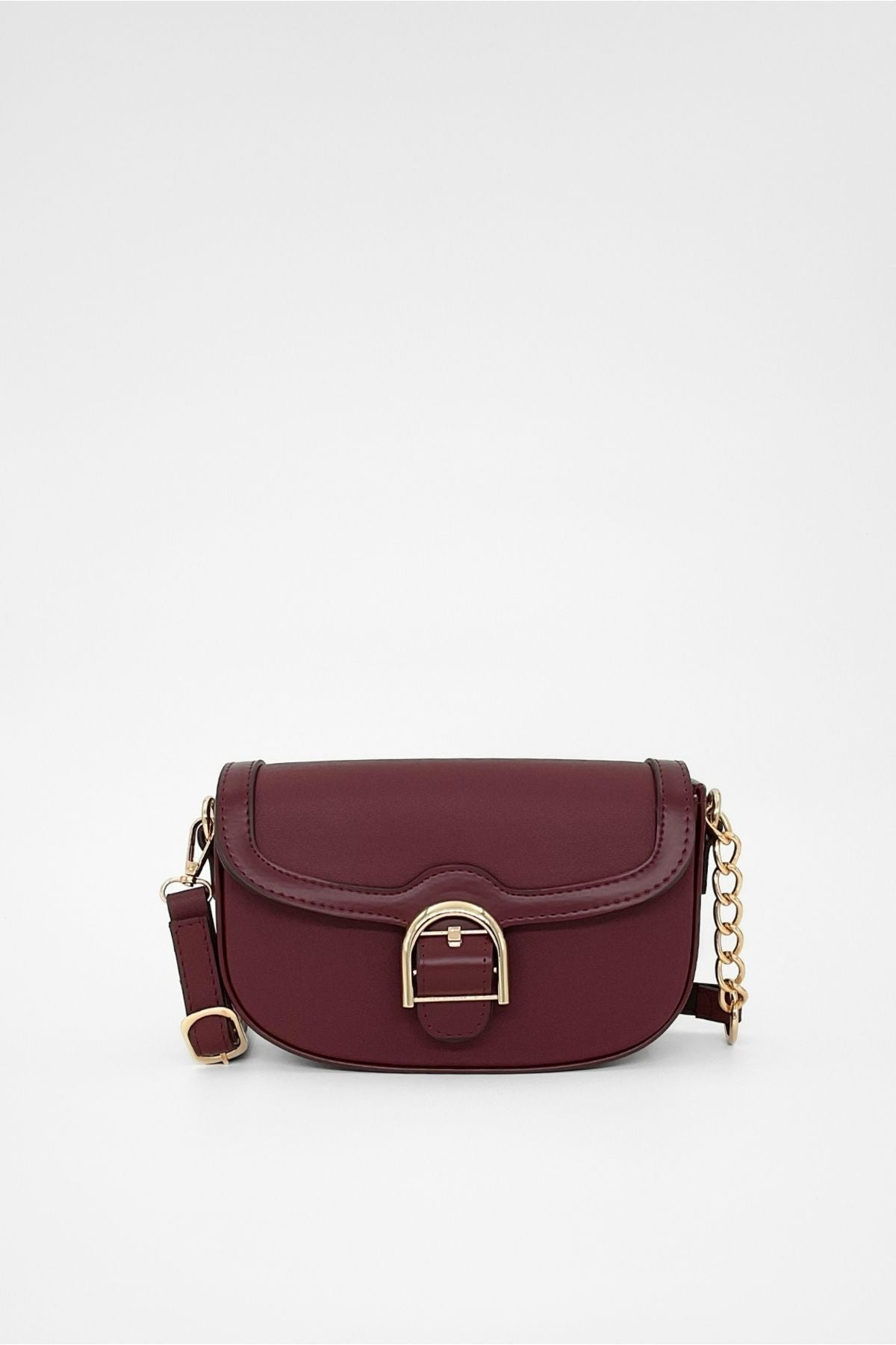 Wine Red Crossbody Bag with Golden Buckle