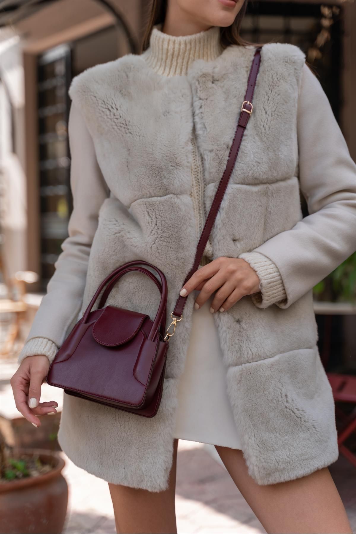 Mini Red Purse in Burgundy with Handle