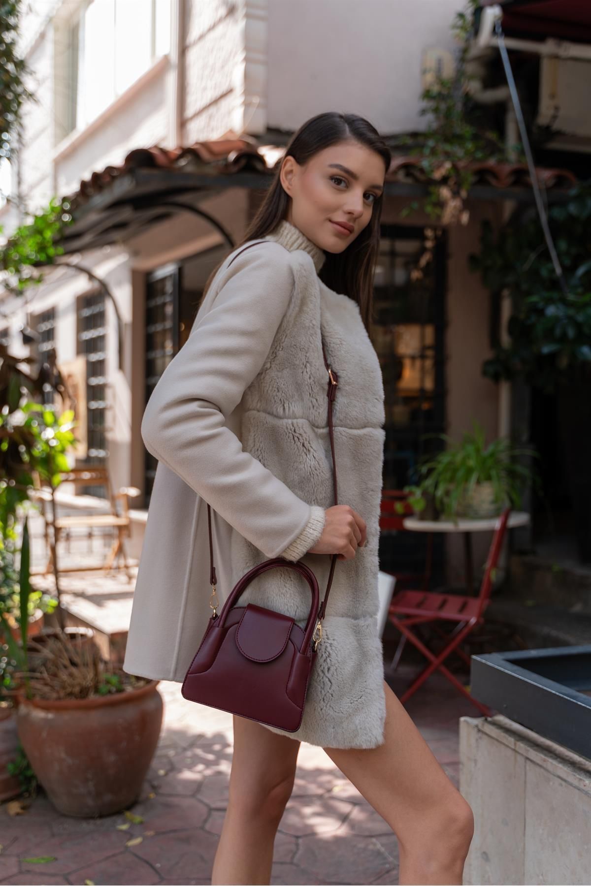 Mini Red Purse in Burgundy with Handle