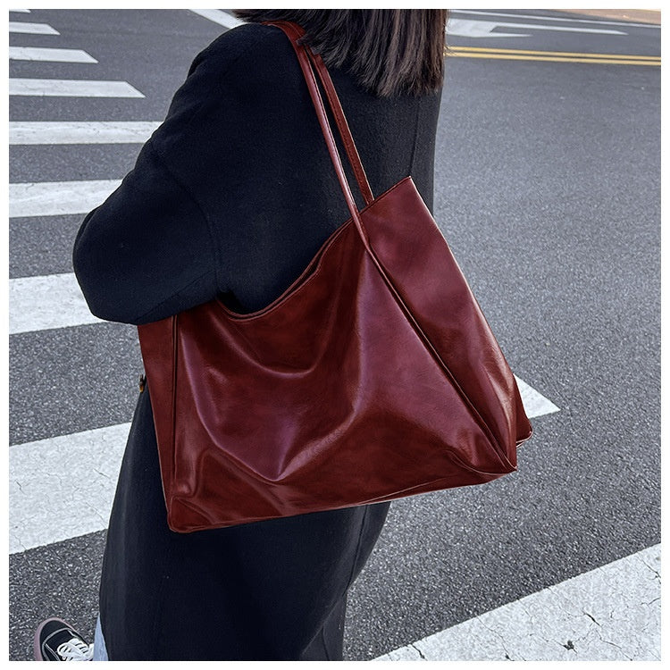 Large Capacity Burgundy Red Tote Handbag