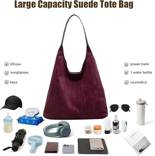 Soft Suede Hobo Slouchy Tote Bag