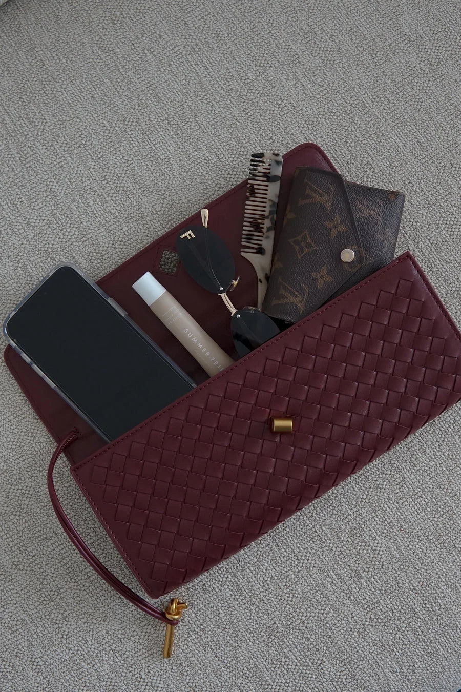 Wine Red Knot Clutch Purse