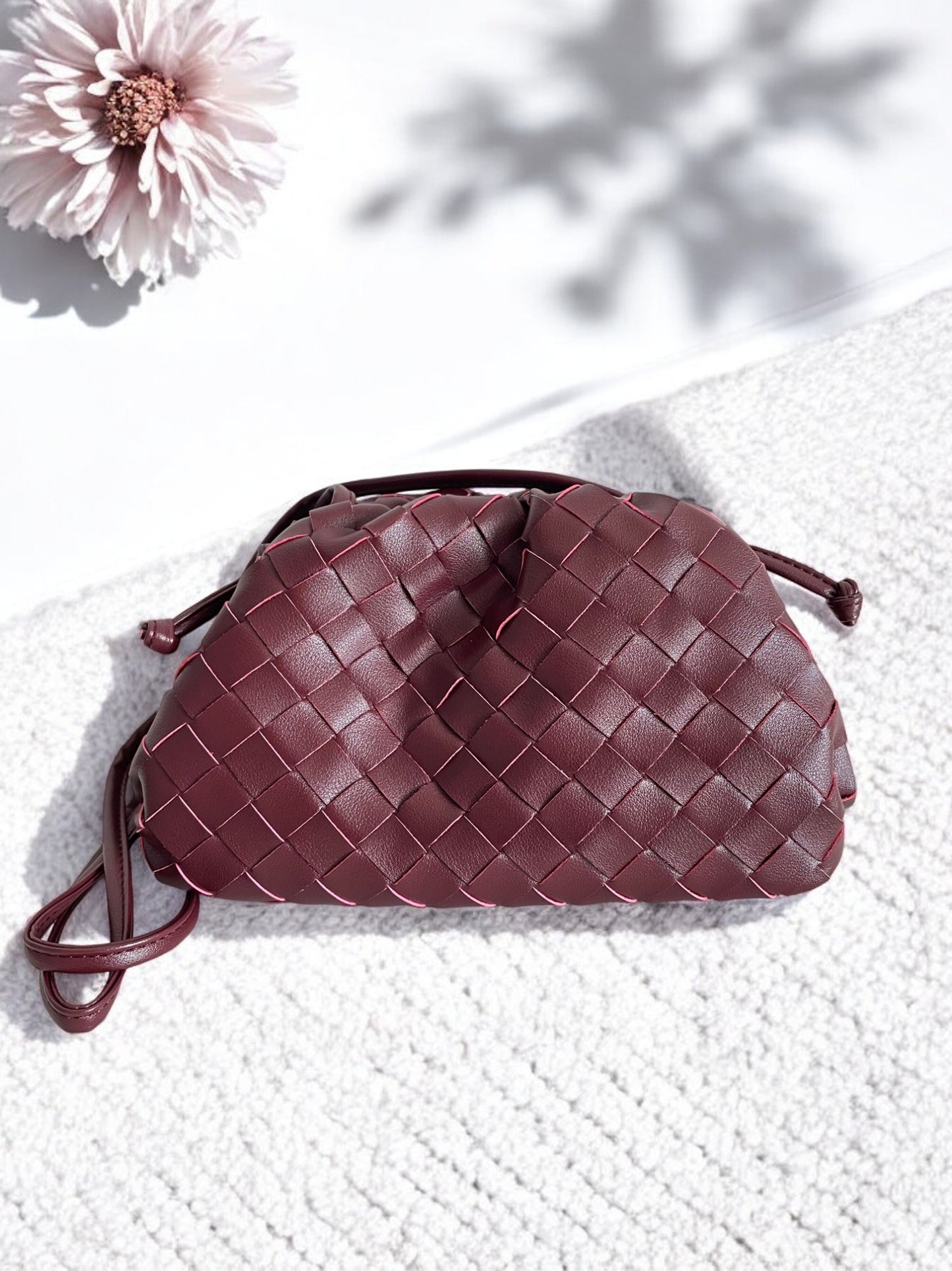 Woven Braided Bordeaux Clutch Bag