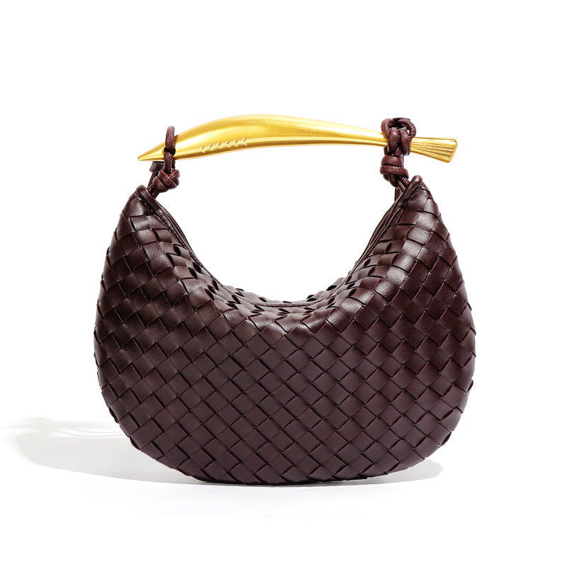 Gold Handle Woven Patterned Burgundy Bag