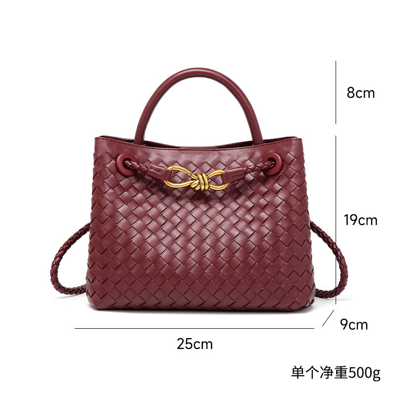 Elegant Burgundy Woven Handbag