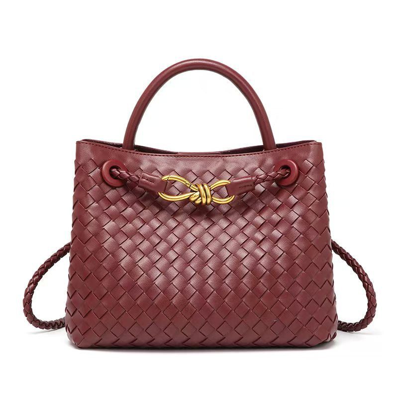 Elegant Burgundy Woven Handbag