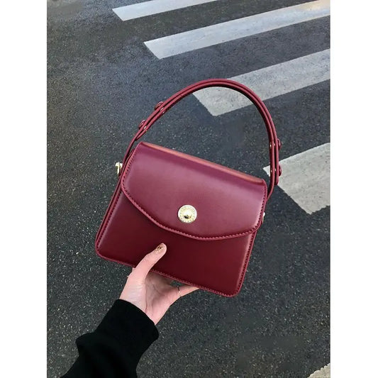 Cute Square Shaped Burgundy Hand Bag