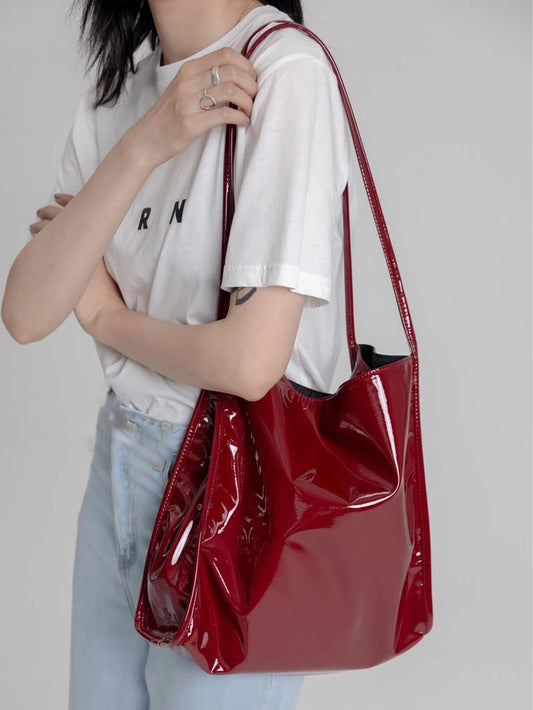 Vintage Red Patent Leather Tote Bag