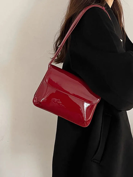 Retro Red Patent Leather Shoulder Bag