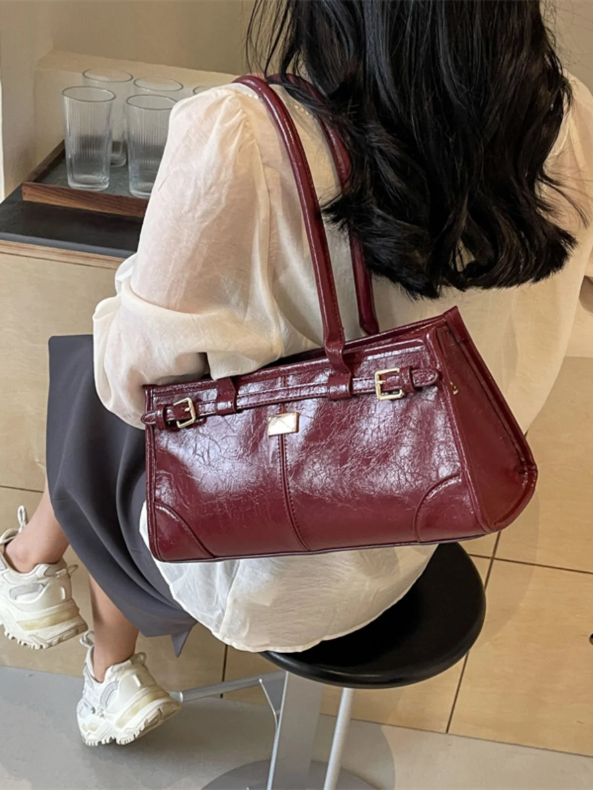 Retro Rectangular Burgundy Bag