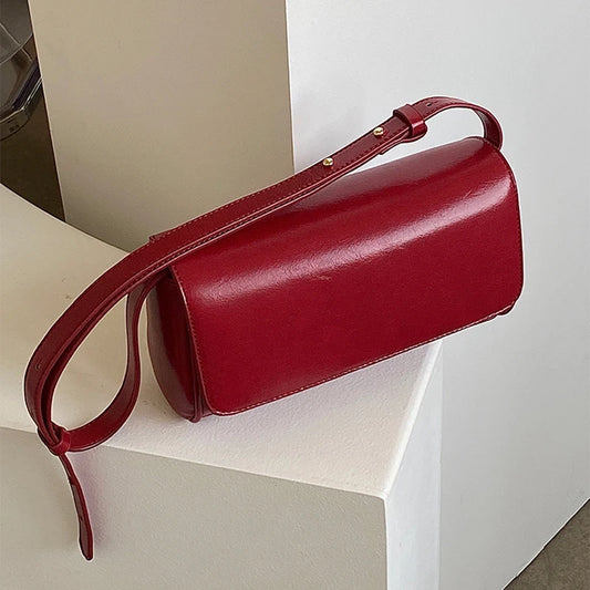 Rectangle Shaped Wine Red Shoulder Bag