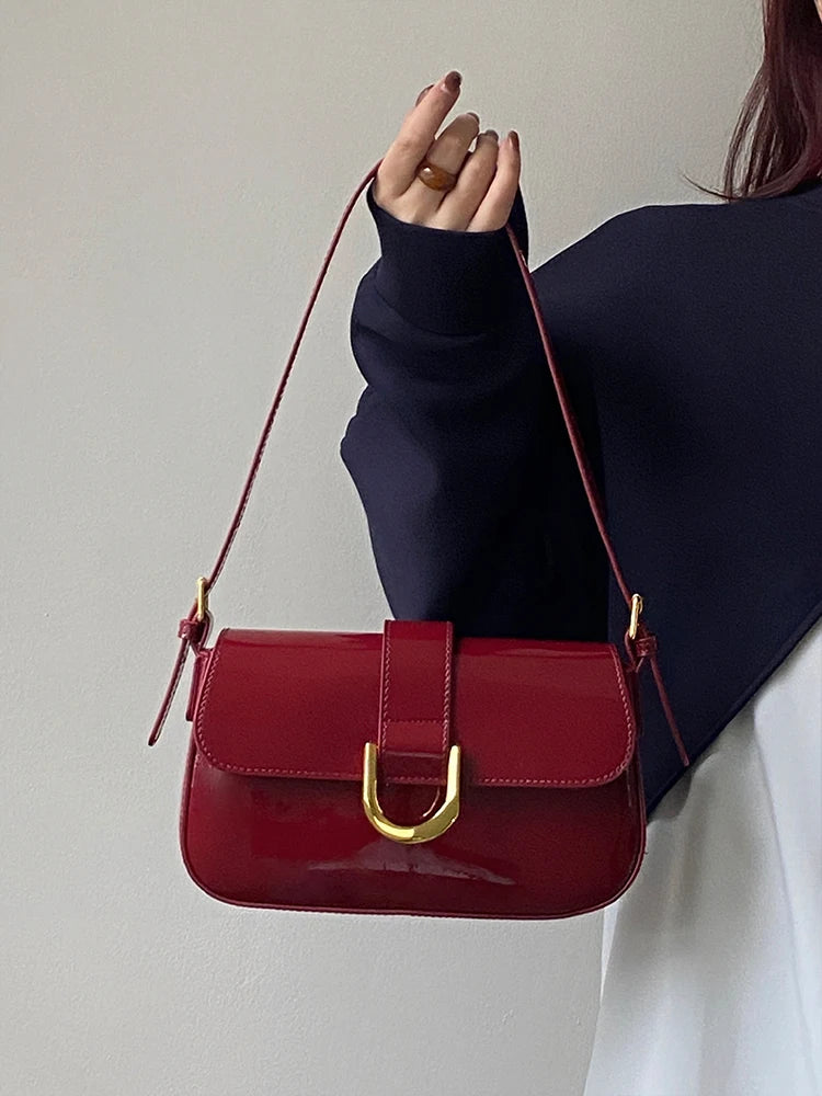 Glossy Dark Red Shoulder Patent Bag