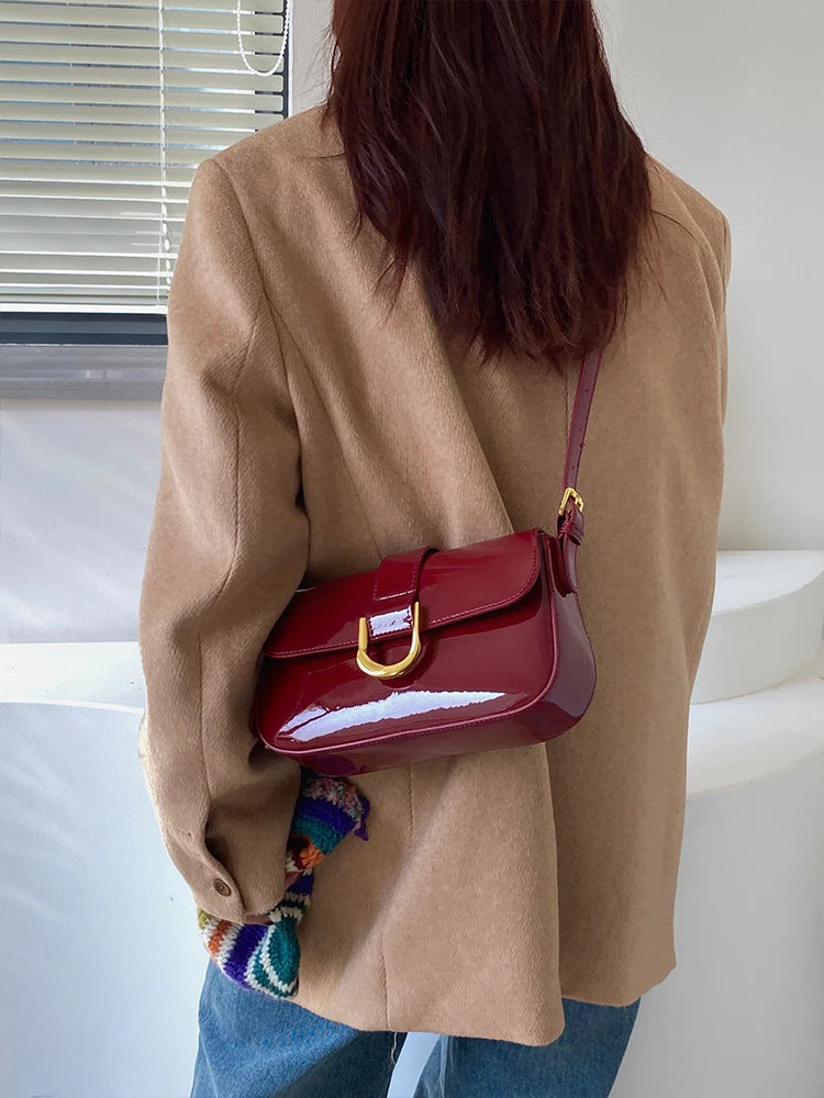 Glossy Dark Red Shoulder Patent Bag