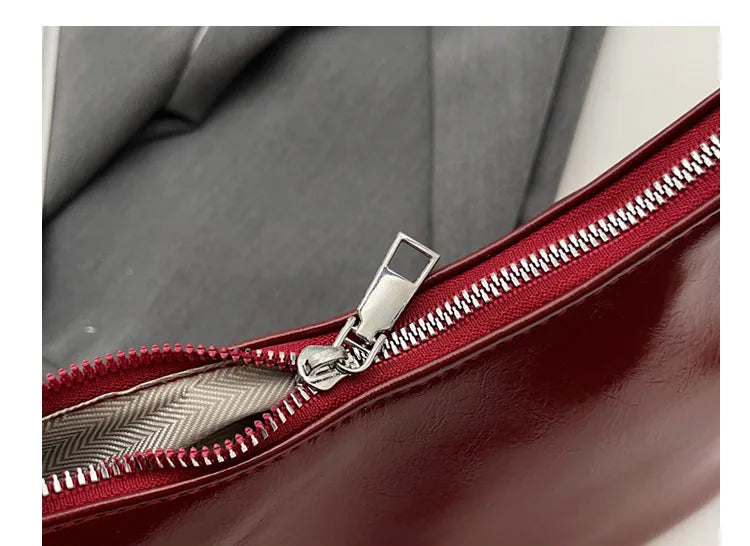 Glossy Surface Burgundy Red Underarm Bag