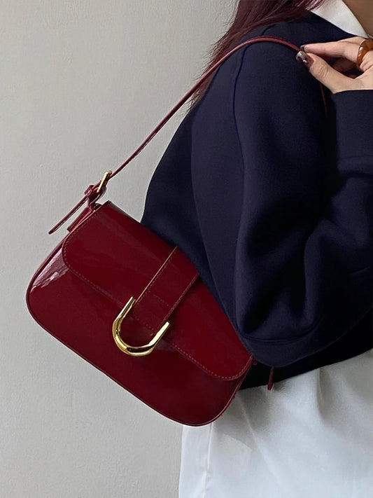 Glossy Dark Red Shoulder Patent Bag