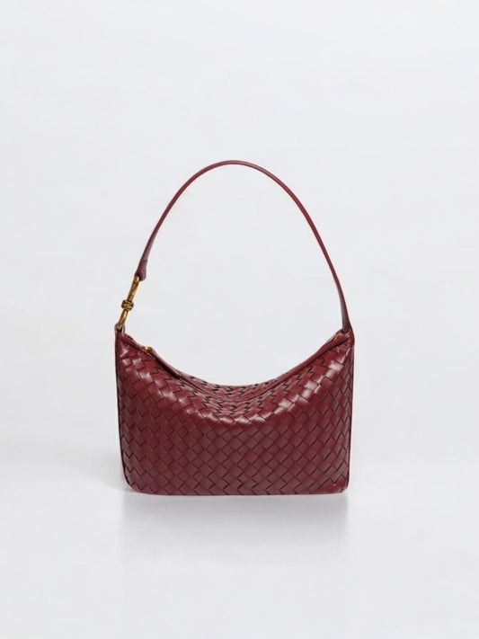 Red braided woven handbag