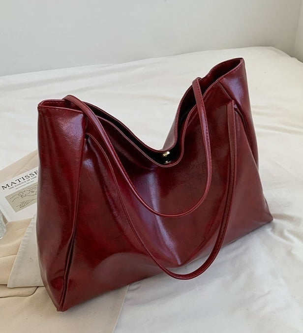 Large Capacity Burgundy Red Tote Handbag