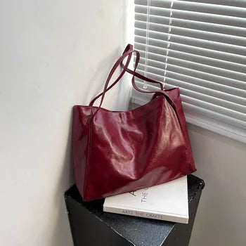 Large Capacity Burgundy Red Tote Handbag