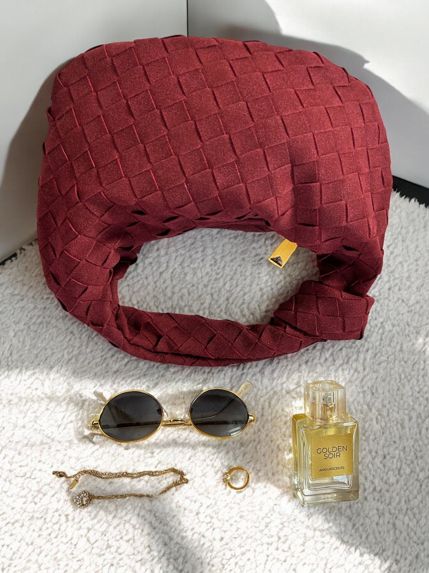 Burgundy Woven Knot Clutch Bag