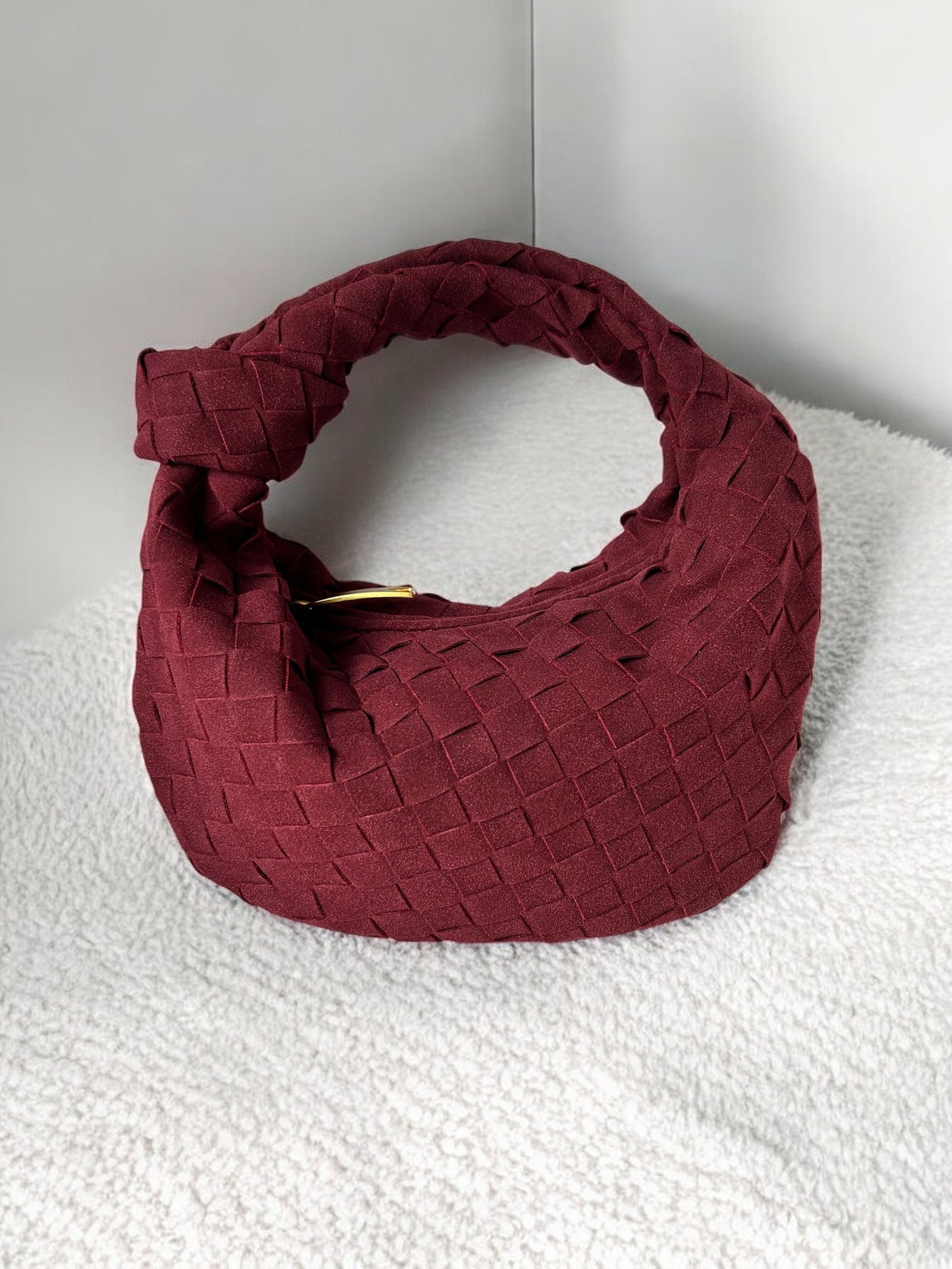 Burgundy Woven Knot Clutch Bag