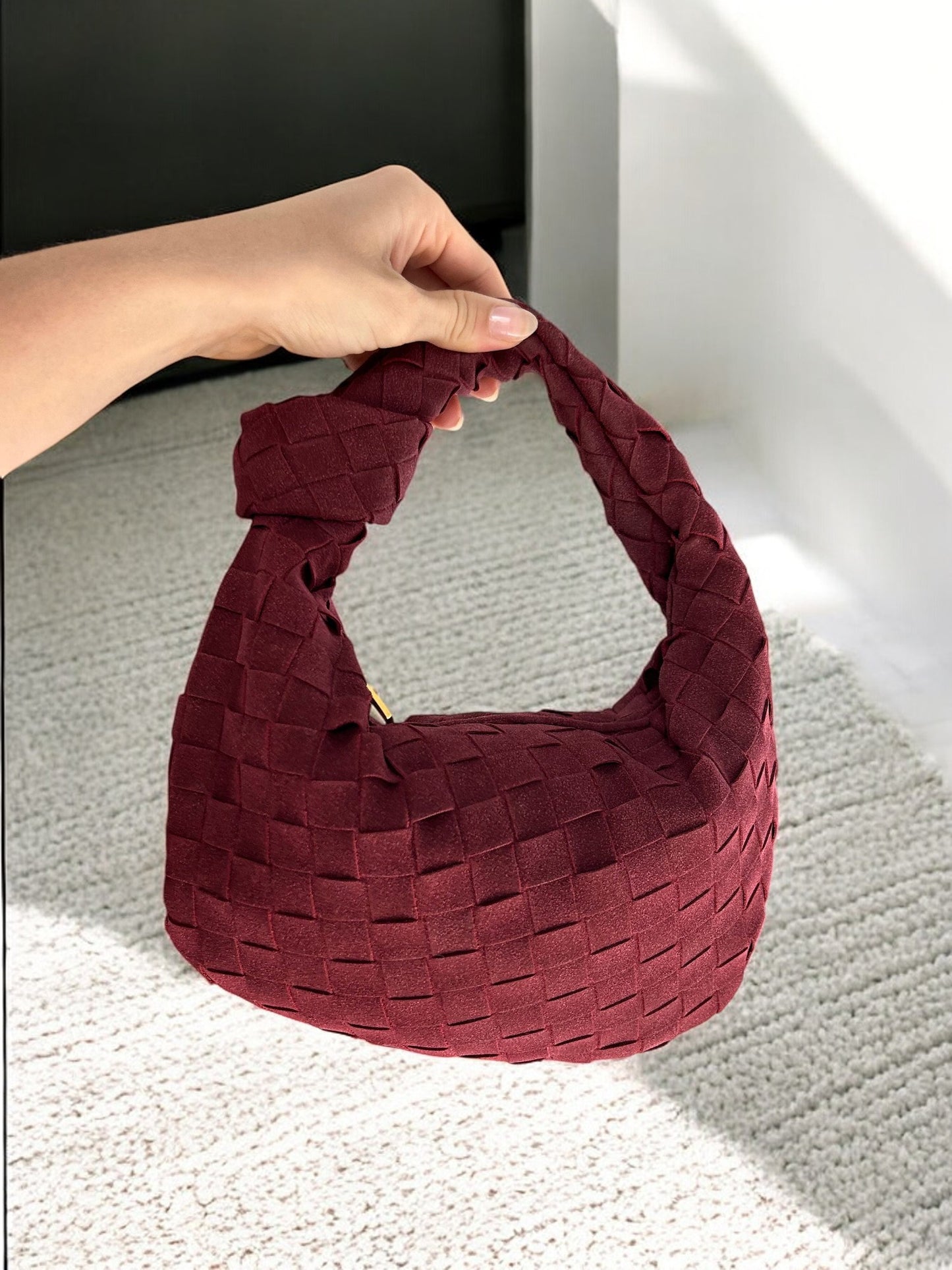 Burgundy Woven Knot Clutch Bag